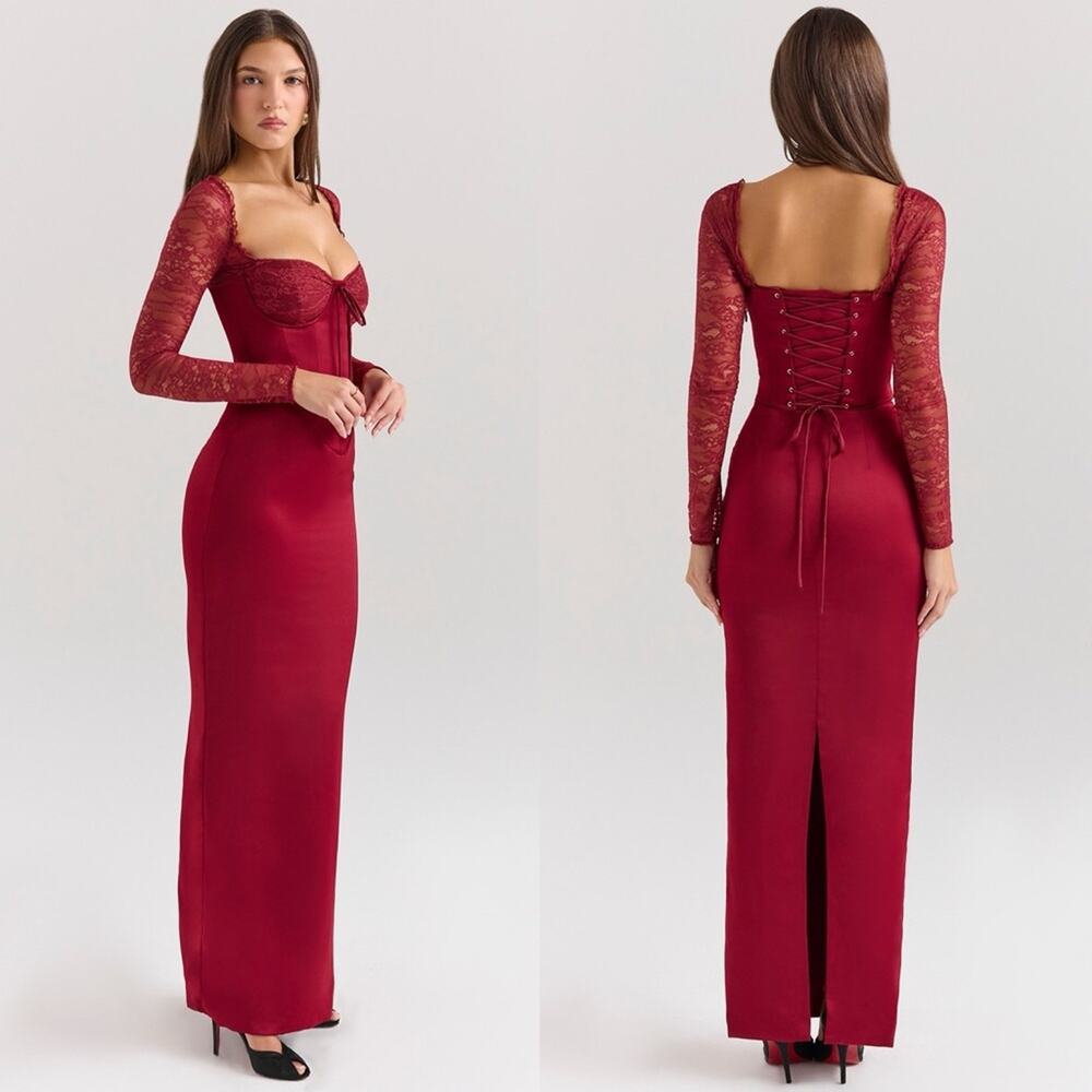House of CB PERDI Berry Satin Maxi Dress With Corset M PLUS CUP - Picture 10 of 16